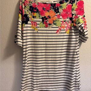 Charter Club Floral Stripe Short Sleeve Top